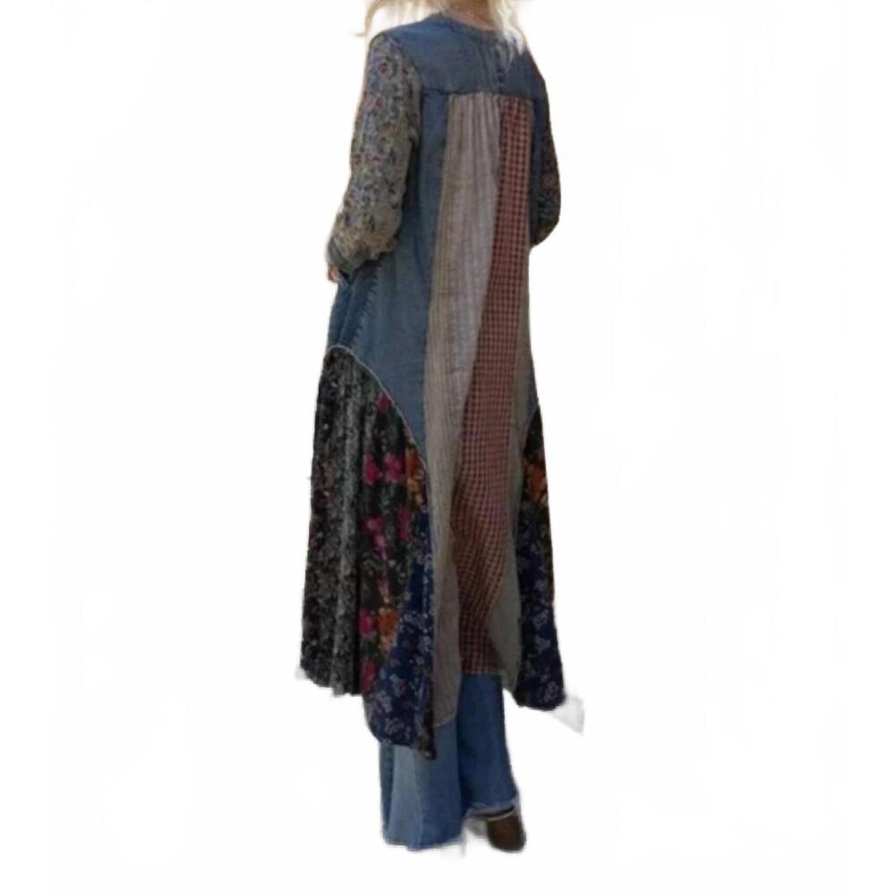NEW YOUNG THREADS boho patchwork midi dress in blue - Picture 3 of 3